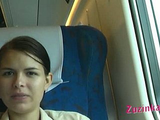 Shameless bawd Zuzinka flashes her shaved pussy give eradicate affect train