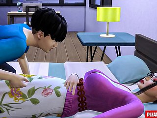 Stepson meniduri tiri Korea Matriarch Asian Step-Nom berbagi tempat tidur yang sama dengan anak tirinya di kamar hotel